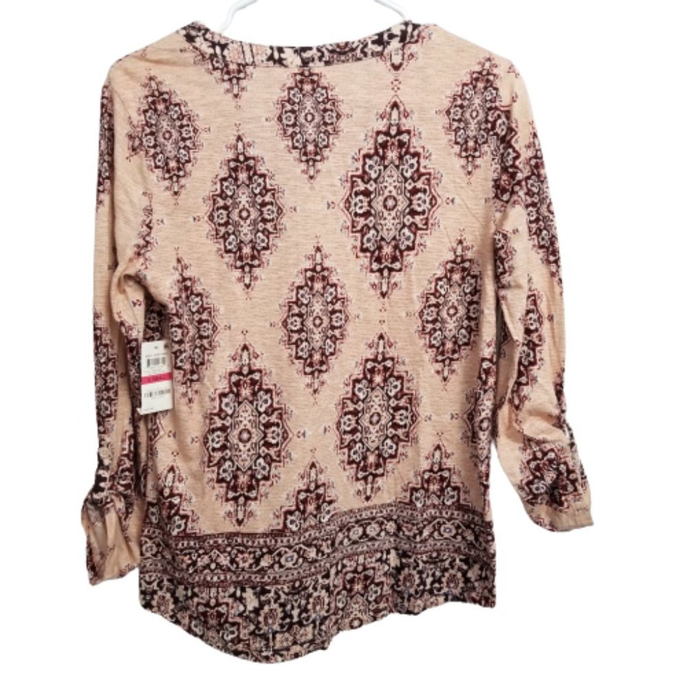 Style & Co Women’s Boho Tunic Cream Tan XS Split Neck Mixed Print New - Picture 3 of 13